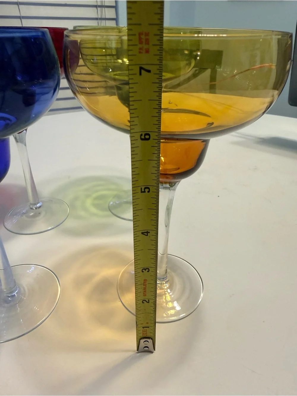 Multi Color Margarita/Martini Drink Glasses set of 4 long stem